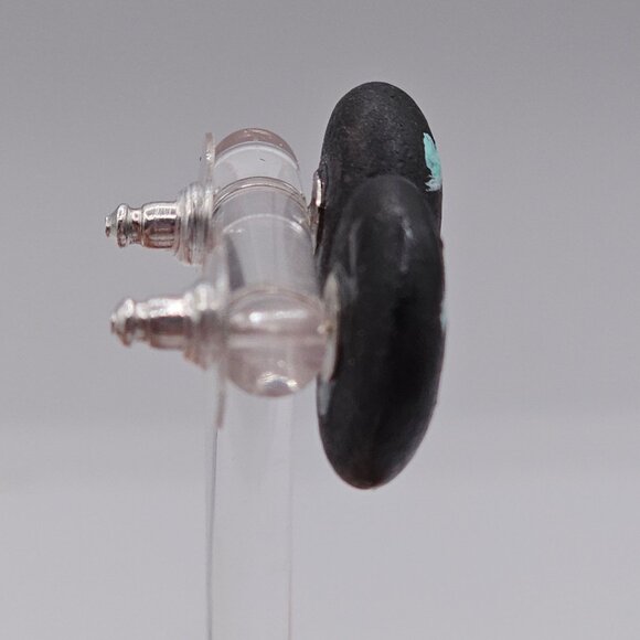 Artisan Folk Art Handpainted Stone Rock Earring Brooch Set Jewelry Black Cactus - Picture 10 of 16